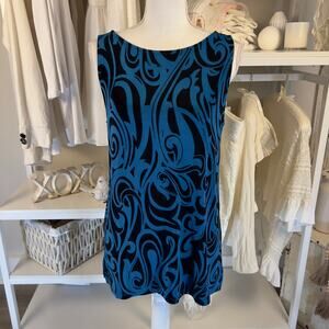 Chico's size 1 translates to a size small black & blue sleeveless tunic #2998